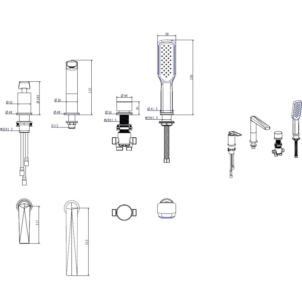 Смеситель на борт ванны Boheme Venturo 380-B (золотой, черный матовый), с изливом