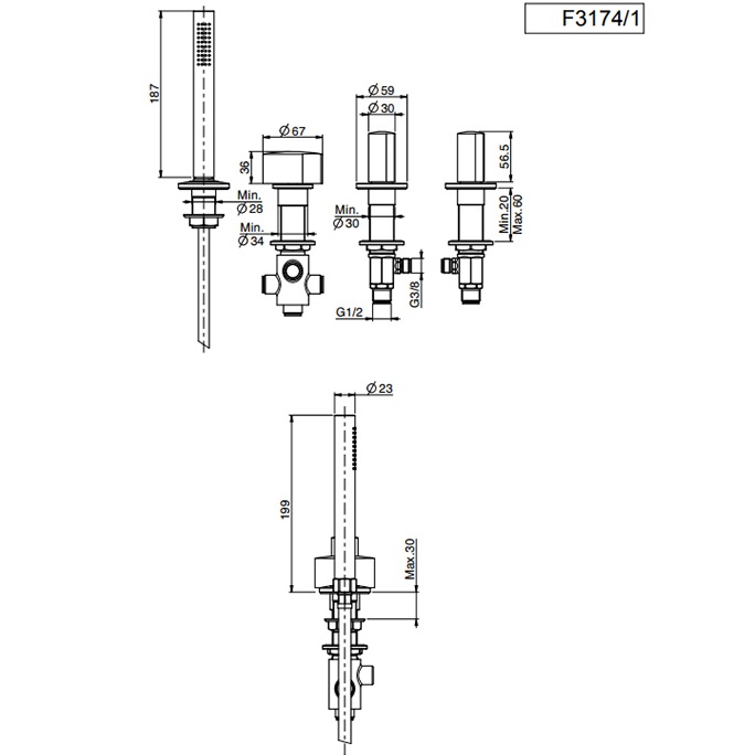 Смеситель на борт ванны двойной Fima Carlo Frattini So F3174/1CR (хром), без излива
