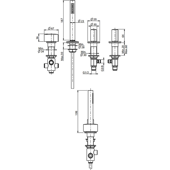 Смеситель на борт ванны двойной Fima Carlo Frattini So F3174/1OR (золотой), без излива