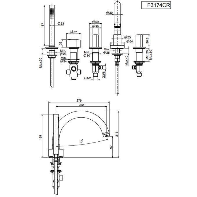 Смеситель на борт ванны двойной Fima Carlo Frattini So F3174CR (хром), с изливом