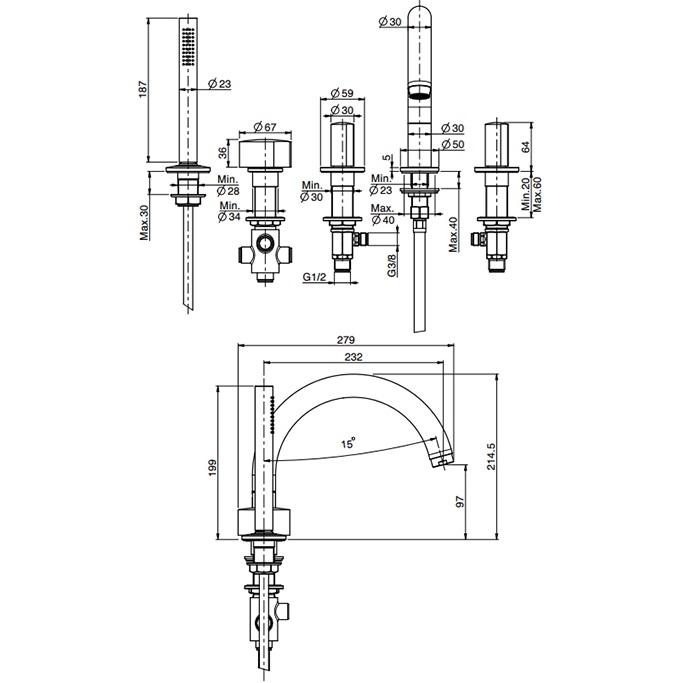 Смеситель на борт ванны двойной Fima Carlo Frattini So F3174OR (золотой), с изливом
