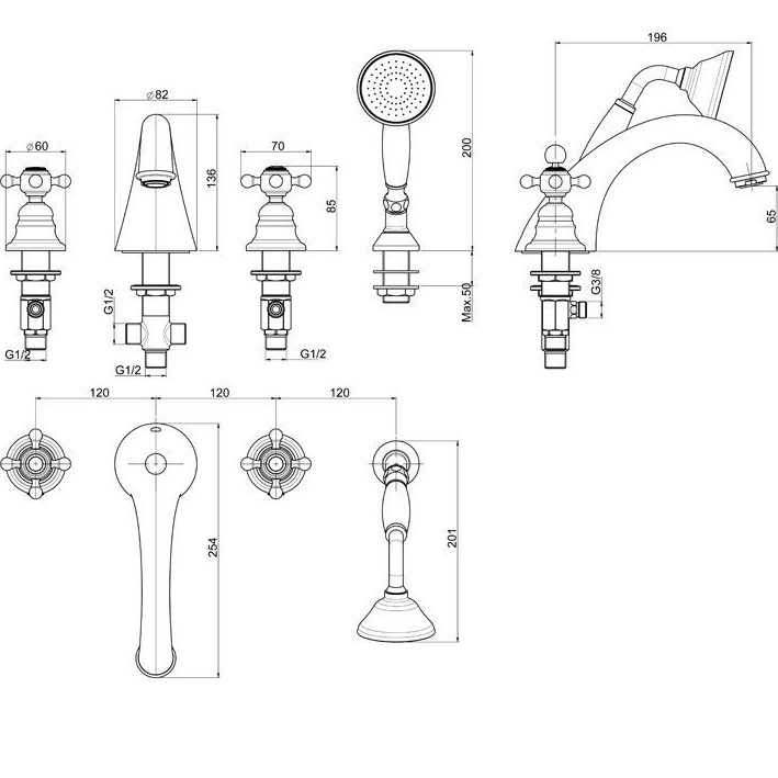 Смеситель на борт ванны Fima Carlo Frattini Elizabeth F5094CR (хром), с изливом