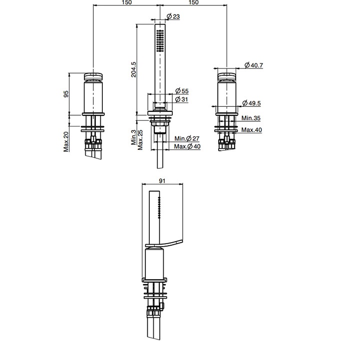 Смеситель на борт ванны Fima Carlo Frattini Flo F3814/1NOR (золотой), без излива