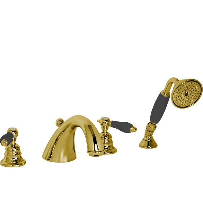 Смеситель на борт ванны Fima Carlo Frattini Herend F5414CNOR (золотой, черные ручки), с изливом