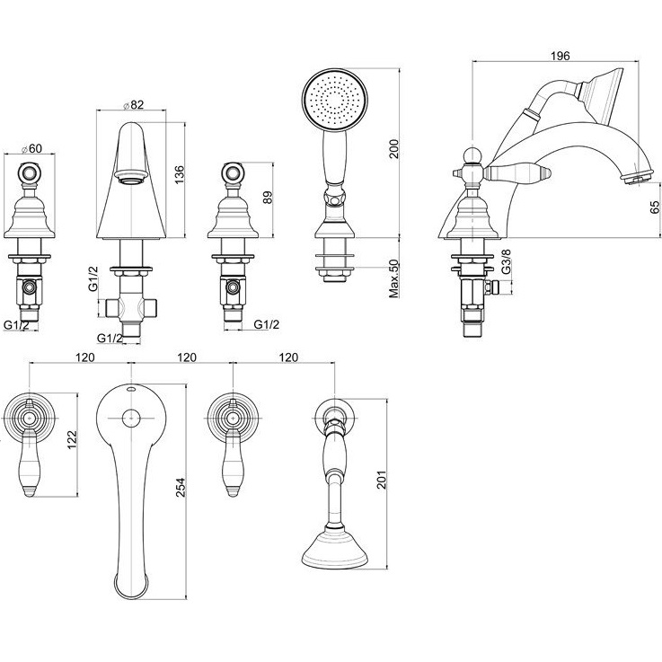 Смеситель на борт ванны Fima Carlo Frattini Herend F5414CR (хром), с изливом