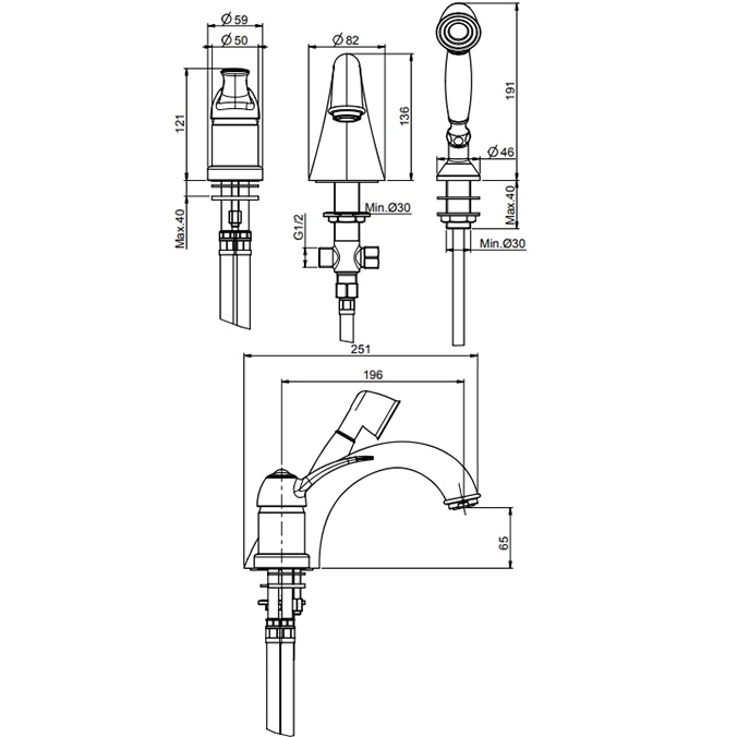 Смеситель на борт ванны Fima Carlo Frattini Lamp F3314OR (золотой), с изливом