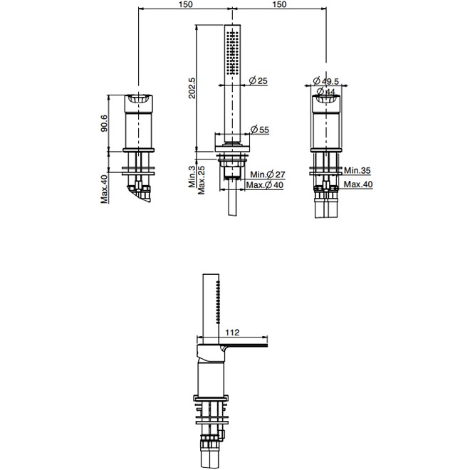 Смеситель на борт ванны Fima Carlo Frattini Mast F3144/1NCR (хром), без излива