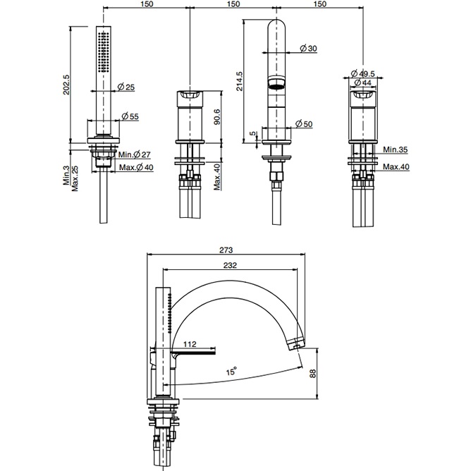 Смеситель на борт ванны Fima Carlo Frattini Mast F3144NCR (хром), с изливом
