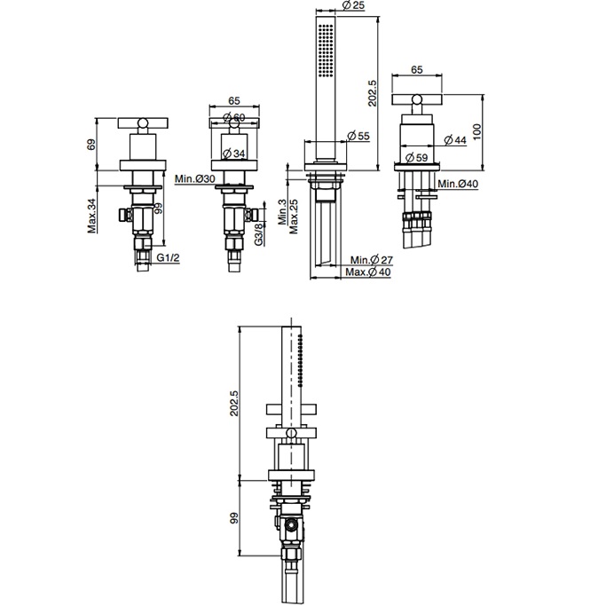 Смеситель на борт ванны Fima Carlo Frattini Maxima F5314/2NS (черный матовый), без излива