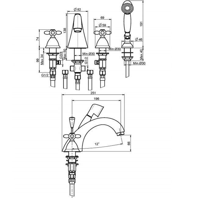 Смеситель на борт ванны Fima Carlo Frattini Olivia F5014CR (хром), с изливом