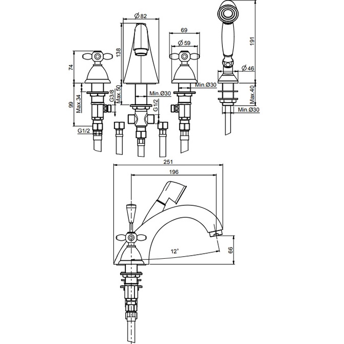 Смеситель на борт ванны Fima Carlo Frattini Olivia F5014OR (золотой), с изливом