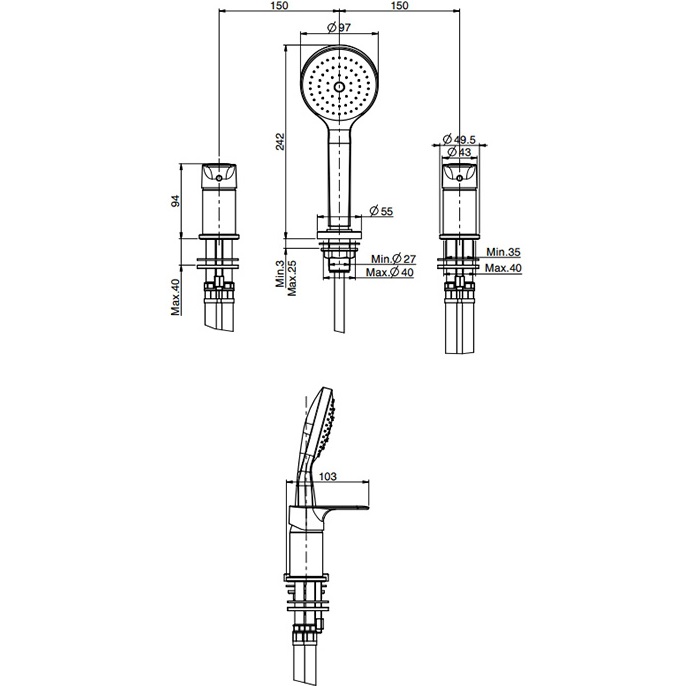 Смеситель на борт ванны Fima Carlo Frattini Serie 22 F3844/1NCR (хром), без излива