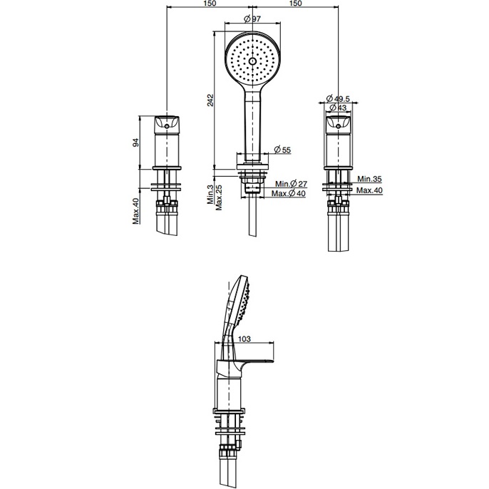 Смеситель на борт ванны Fima Carlo Frattini Serie 22 F3844/1NNS (черный матовый), без излива
