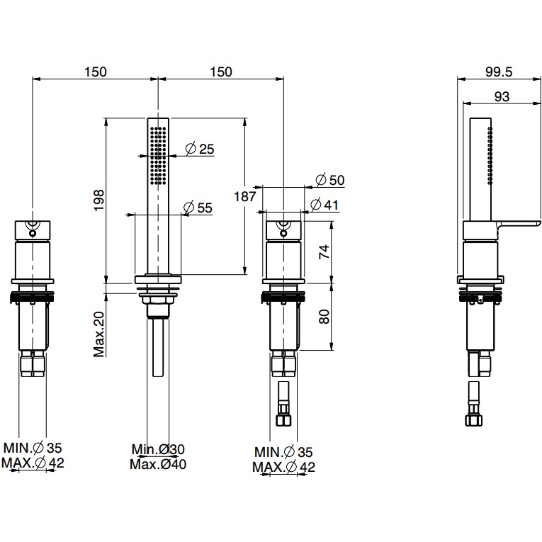 Смеситель на борт ванны Fima Carlo Frattini Snap F3124/1NNS (черный матовый), без излива