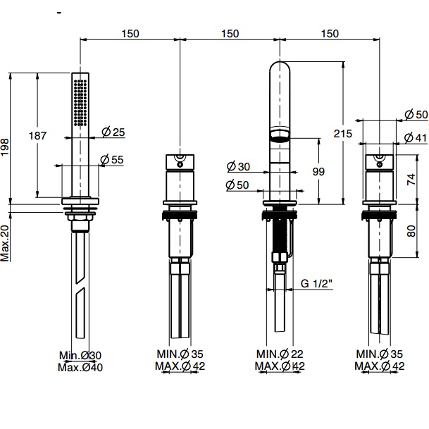 Смеситель на борт ванны Fima Carlo Frattini Snap F3124NCR (хром), с изливом