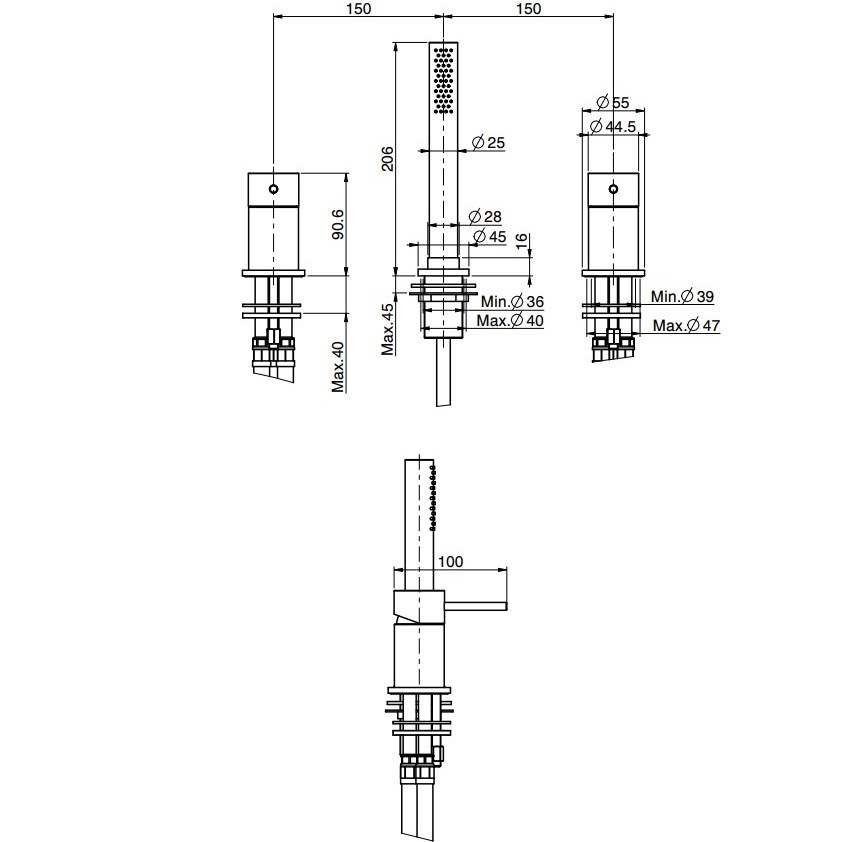 Смеситель на борт ванны Fima Carlo Frattini Spillo Steel F3074/1INOX (нержавеющая сталь), без излива