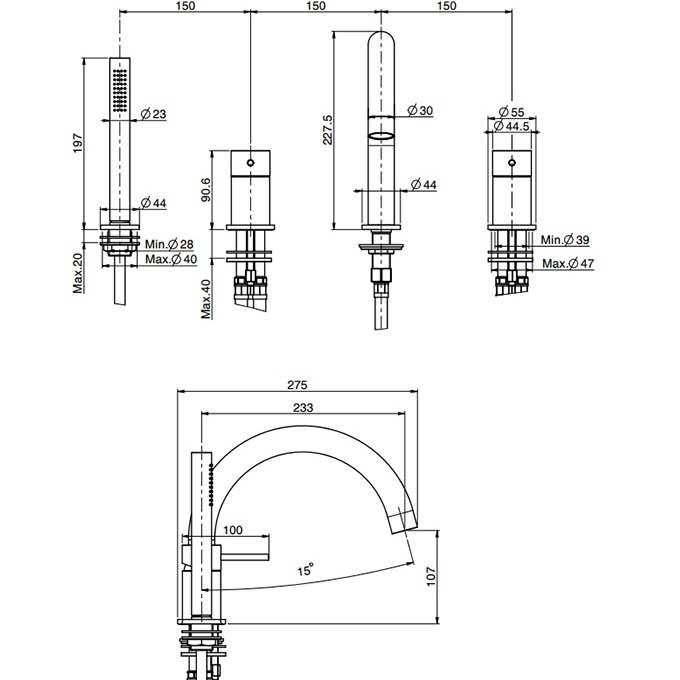 Смеситель на борт ванны Fima Carlo Frattini Spillo Steel F3074INOX (нержавеющая сталь), с изливом
