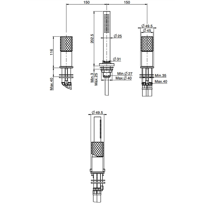 Смеситель на борт ванны Fima Carlo Frattini Spillo Tech F3044/1TNXOR (золотой), без излива