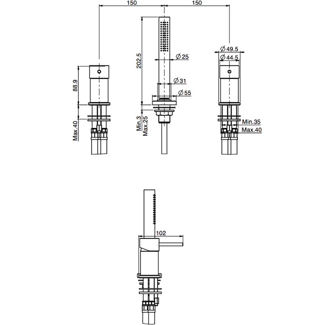 Смеситель на борт ванны Fima Carlo Frattini Spillo Up F3044/1NNS (черный матовый), без излива