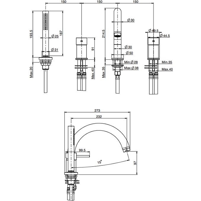Смеситель на борт ванны Fima Carlo Frattini Spillo Up F3044NCR (хром), с изливом