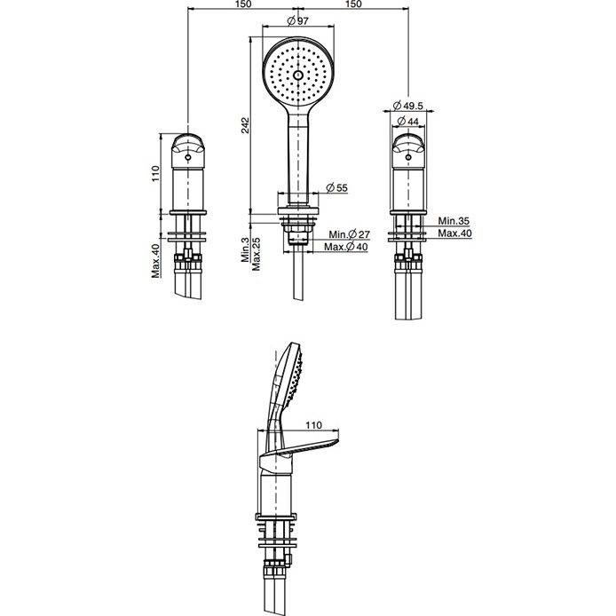 Смеситель на борт ванны Fima Carlo Frattini Spot F3014/1NNS (черный матовый), без излива
