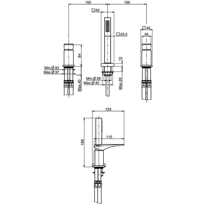 Смеситель на борт ванны Fima Carlo Frattini Zeta F3974/1NNS (черный матовый), без излива