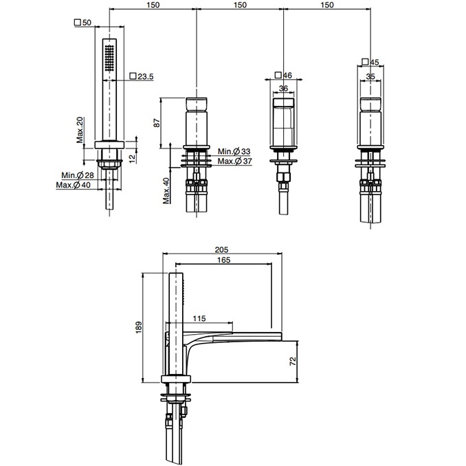 Смеситель на борт ванны Fima Carlo Frattini Zeta F3974NNS (черный матовый), с изливом