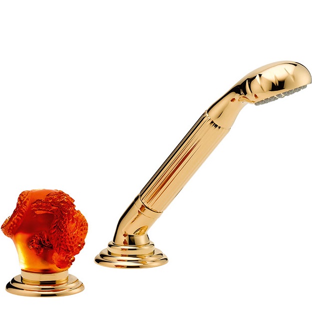 Смеситель на борт ванны с ручным душем THG Dragon Sun U5D-F01-6532/60A (золотой, оранжевый хрусталь), без излива, прогрессивный