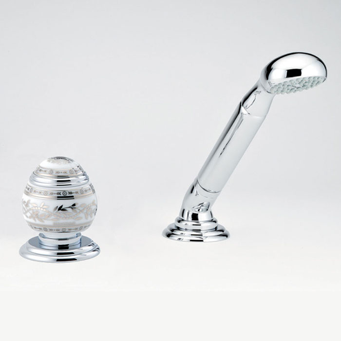 Смеситель на борт ванны с ручным душем THG Marquise porcelaine blanche A7G-A02-6532/60A (хром, платина, белый фарфор), без излива