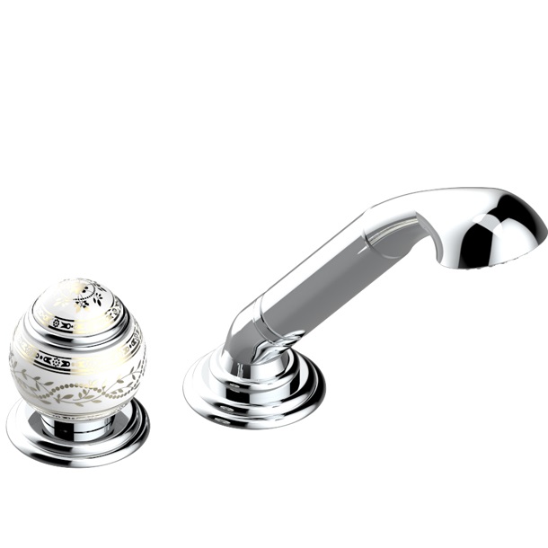 Смеситель на борт ванны с ручным душем THG Marquise porcelaine blanche A7G-A02-6532/60A (хром, платина, белый фарфор), без излива