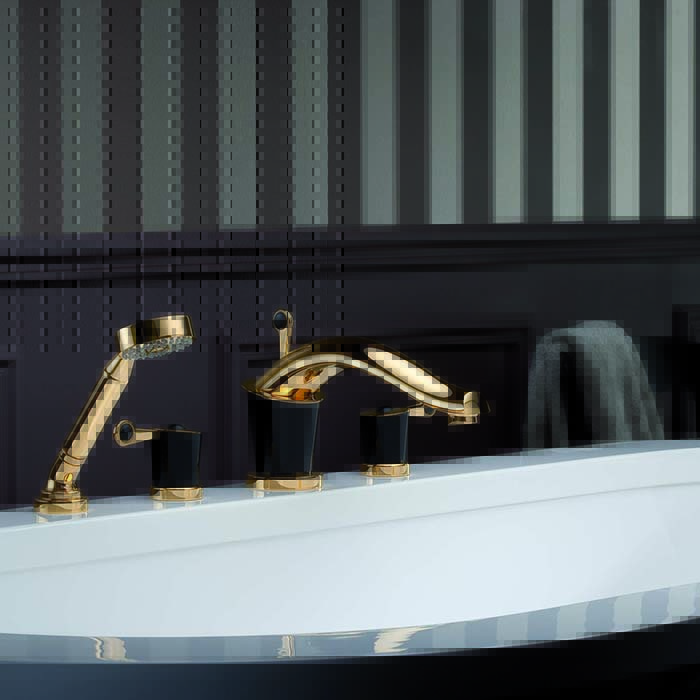 Смеситель на борт ванны THG Bagatelle pierre noire U3F-F01-112BSG (золотой, черный), с изливом