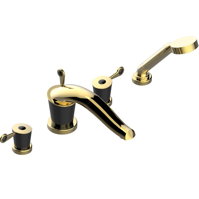 Смеситель на борт ванны THG Bagatelle pierre noire U3F-F01-112BSG (золотой, черный), с изливом