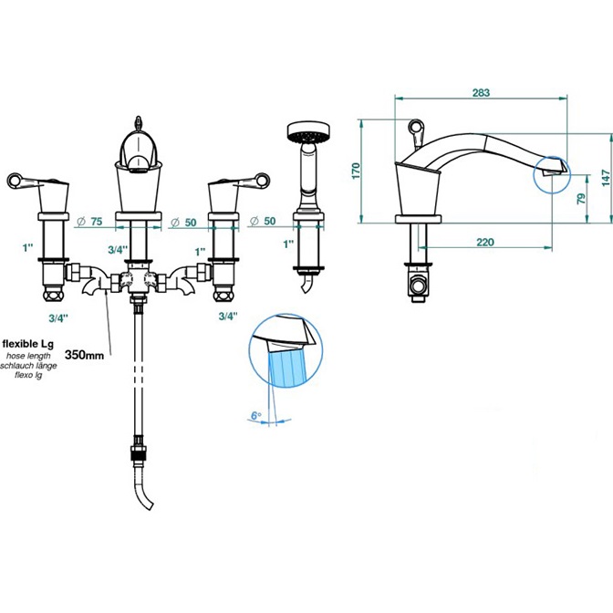 Смеситель на борт ванны THG Bagatelle pierre noire U3F-F01-112BSG (золотой, черный), с изливом