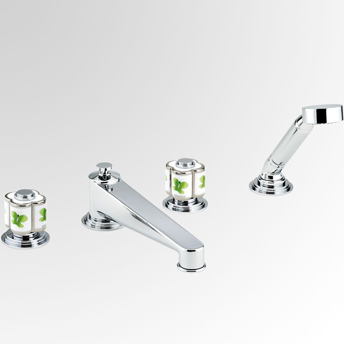 Смеситель на борт ванны THG Capucine Vert Decor Platine A7E-A02-112BSG (хром, зеленый, белый), с изливом