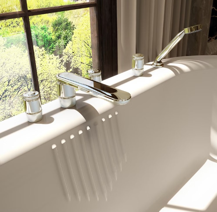 Смеситель на борт ванны THG Corvair U8D-F01-1132SG (золотой), с изливом