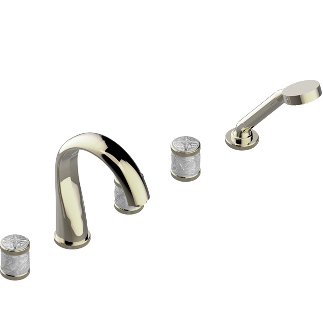 Смеситель на борт ванны THG Hirondelles A4J-F30-1132SG (золотой, прозрачный), с ручным душем