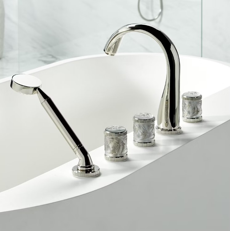 Смеситель на борт ванны THG Hirondelles Platinum Stamped A4K-B01-1132SG (никель, платина), с ручным душем