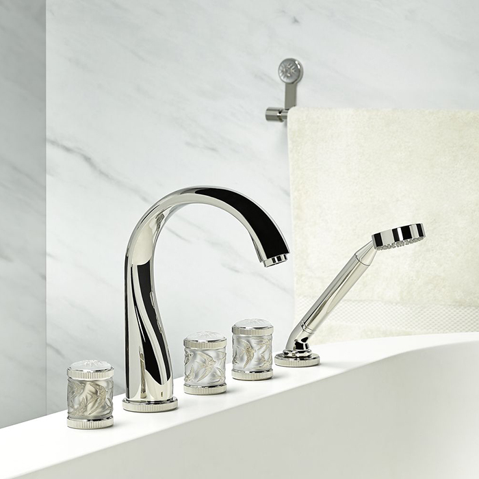 Смеситель на борт ванны THG Hirondelles Platinum Stamped A4K-B01-1132SG (никель, платина), с ручным душем