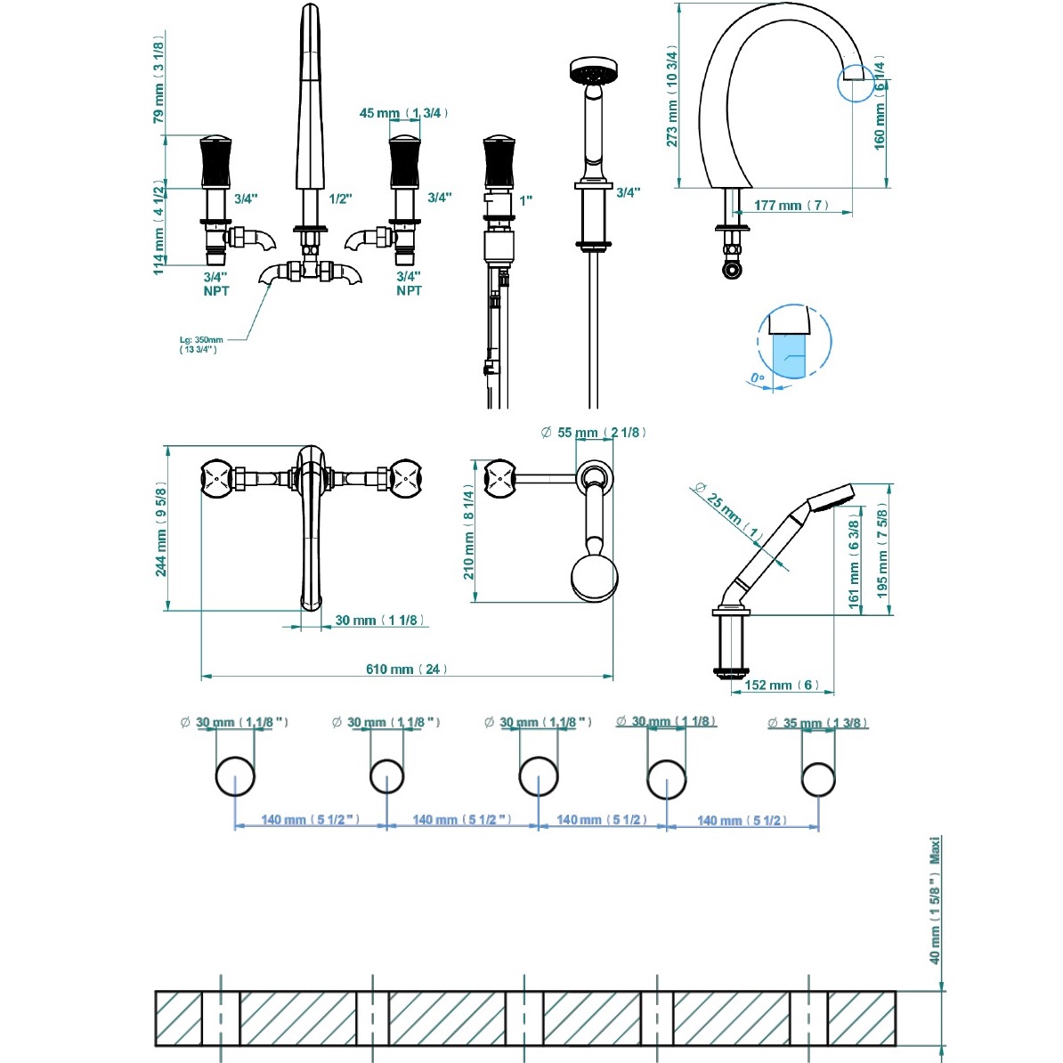 Смеситель на борт ванны THG Infini white porcelain with platinum U2E-A02-1132SG (хром, белый, платина)