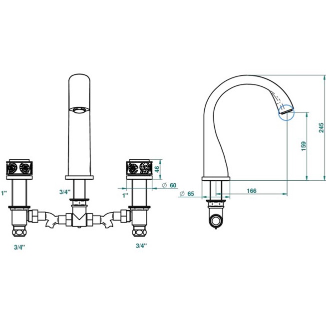 Смеситель на борт ванны THG Island U5B-F30-25SG (золотой), без душевого комплекта