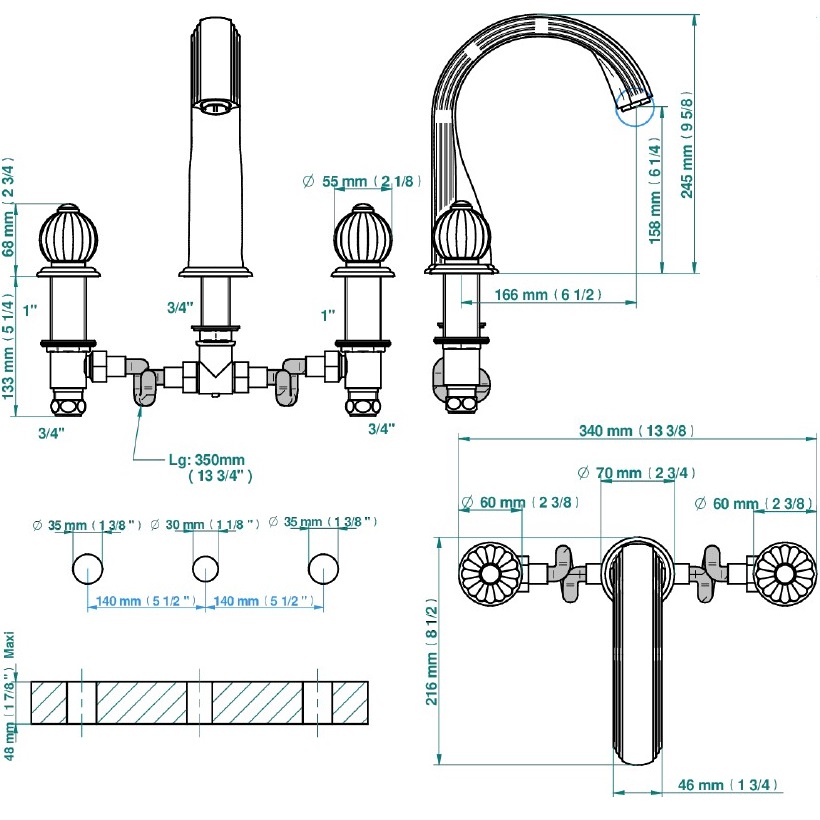 Смеситель на борт ванны THG Mandarine clear crystal U1D-F01-25SG (золотой), с изливом