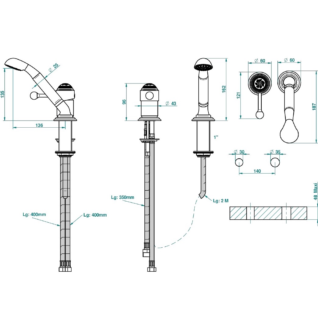 Смеситель на борт ванны THG Marquise platinum decor A7G-A02-6523/60A (ручки белые, декор платина), без излива