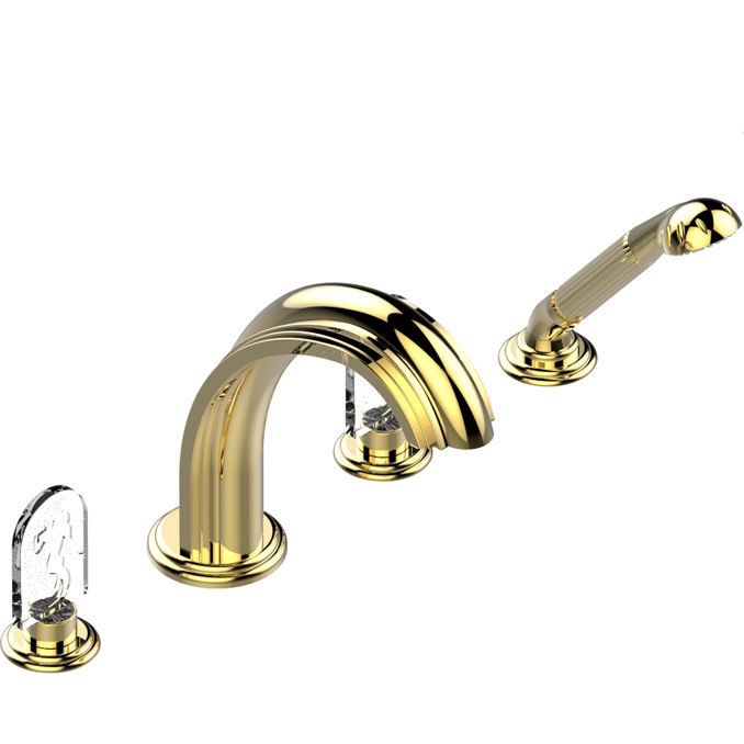 Смеситель на борт ванны THG Naiade A2F-F01-112BG (золотой), с изливом, с ручным душем