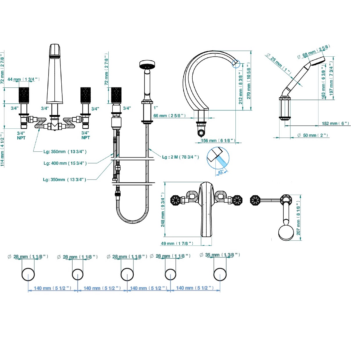 Смеситель на борт ванны THG Nihal Porcelaine Ivoire U2N-F30-1132SG (золотой, айвори), с ручным душем