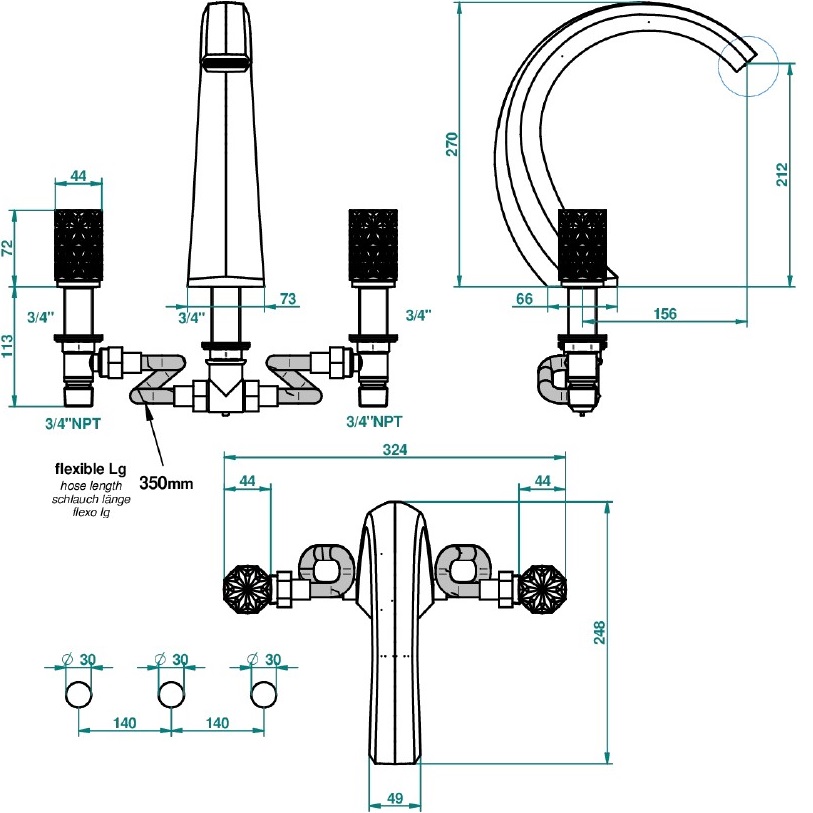 Смеситель на борт ванны THG Nihal Porcelaine Ivoire U2N-F30-25SG (золотой, айвори), без ручного душа