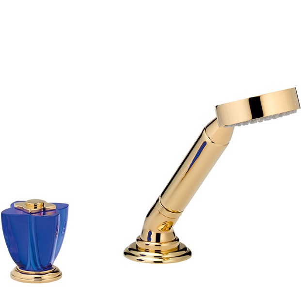 Смеситель на борт ванны THG Petale de cristal bleu U6B-F01-6532/60A (золотой, синий хрусталь), без излива