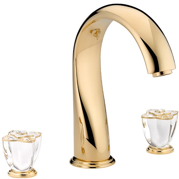 Смеситель на борт ванны THG Petale de Cristal clair lisere dore U6E-F01-25SG (золотой, прозрачный хрусталь), с изливом