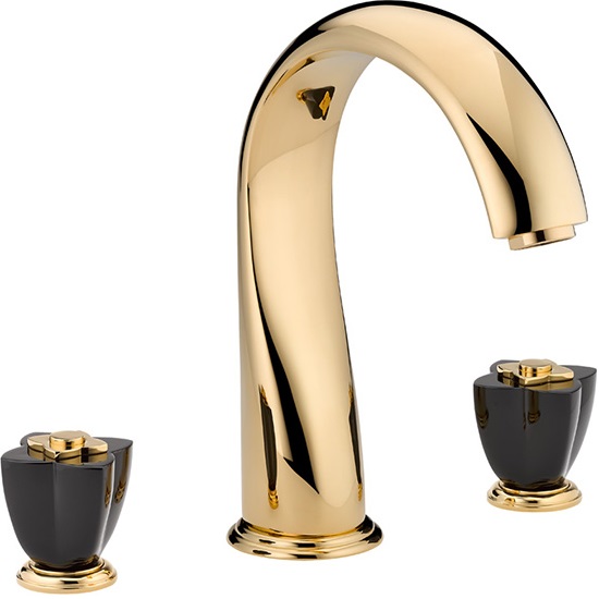 Смеситель на борт ванны THG Petale de Cristal noir U6D-F01-25SG (золотой, черный хрусталь), с изливом