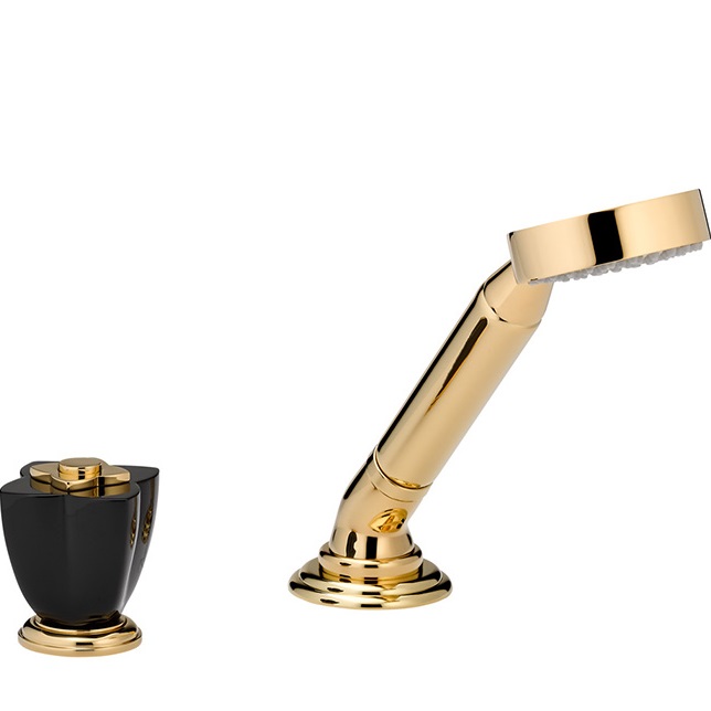 Смеситель на борт ванны THG Petale de Cristal noir U6D-F01-6532/60A (золотой, черный хрусталь), без излива