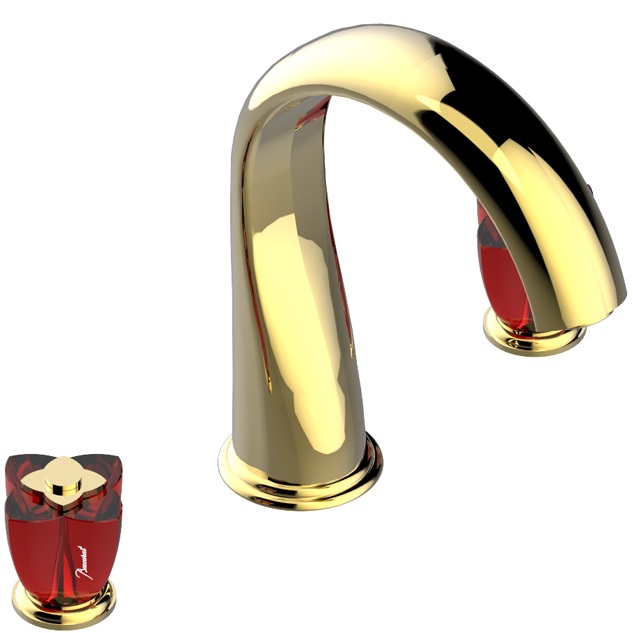 Смеситель на борт ванны THG Petale de Cristal rouge U6C-F01-25SG (золотой, красный хрусталь), с изливом